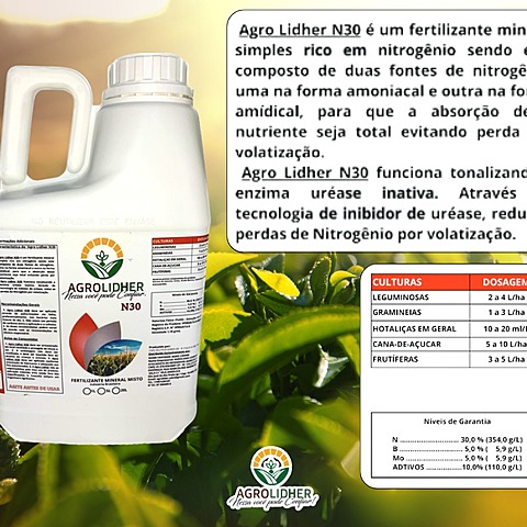 Uréia Liquida N30 Concentrada - 5 Litros - Rende 1000 Litros